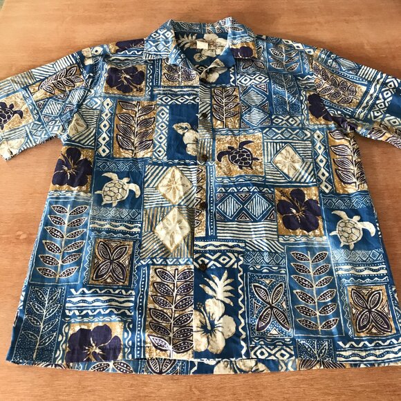 Blue Hawaii Hawaiian Shirt Men XL Blue Turtle Button Up Pocket Short Sleeve - Picture 1 of 11
